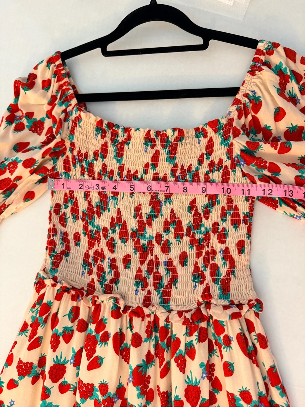 Betsey Johnson Flowy Strawberry & Raspberry Print Smocked Maxi Dress, Size S - Picture 4 of 11
